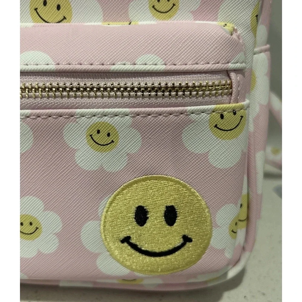 New Underonesky Pink‎ Mini Flower Backpack Smiling Flower emoji Purse Lounge Bag